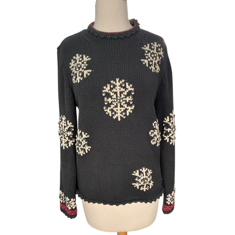 Vintage Charter Club Size Petite/Medium Snowflakes Winter Sweater Tight Knit